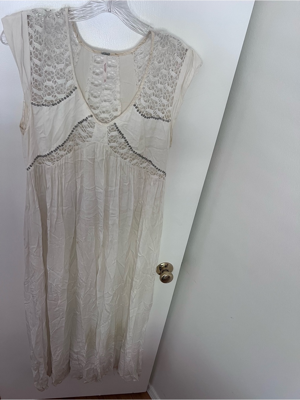 Free People White Crochet Cut-Out Flowy Maxi Dress